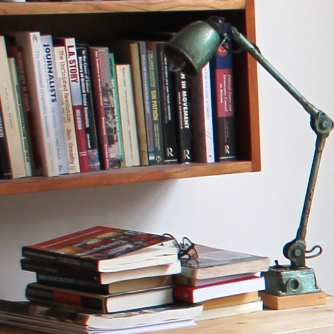 Islington town house desk lamp and books